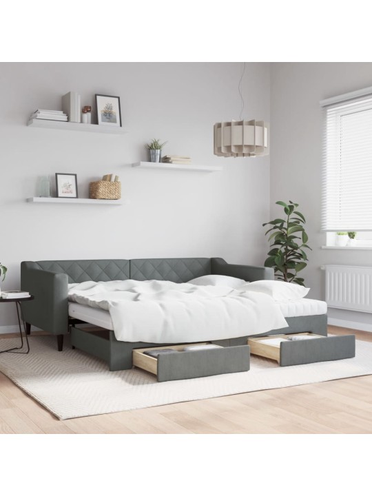 Válenda s přistýlkou a zásuvkami tmavě šedá 90 x 190 cm textil