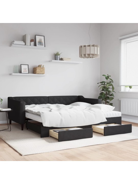 Válenda s přistýlkou a zásuvkami černá 90 x 190 cm textil