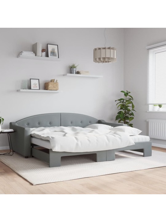 Válenda s přistýlkou a matracemi světle šedá 90 x 200 cm textil