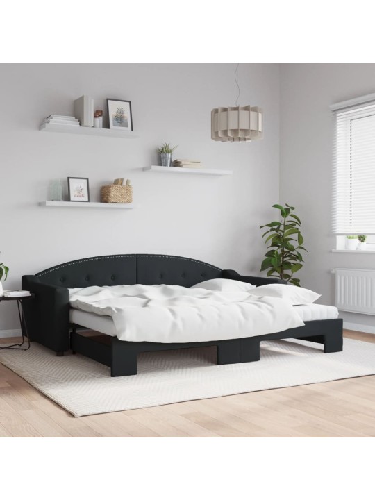 Válenda s přistýlkou a matracemi černá 90 x 200 cm textil