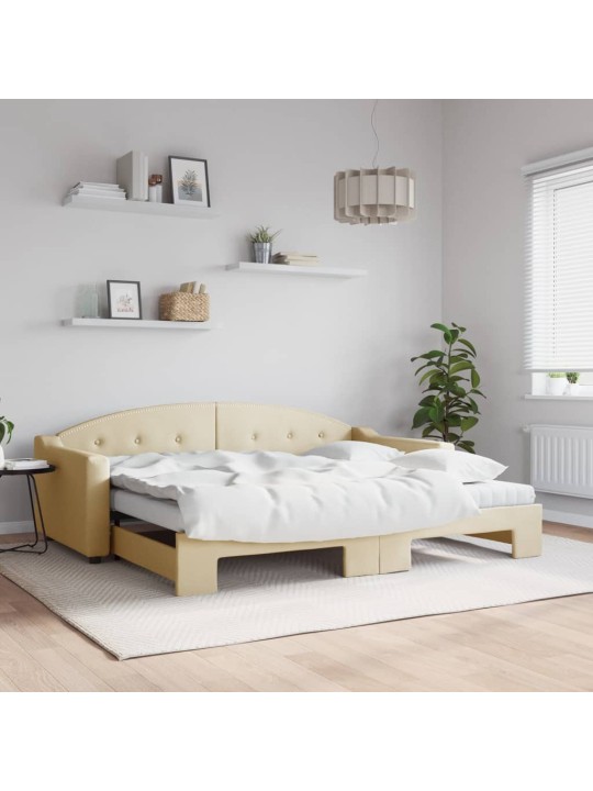 Válenda s přistýlkou a matracemi krémová 90 x 200 cm textil