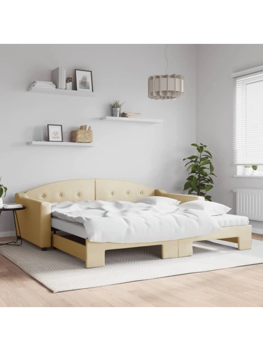 Válenda s přistýlkou a matracemi krémová 100 x 200 cm textil
