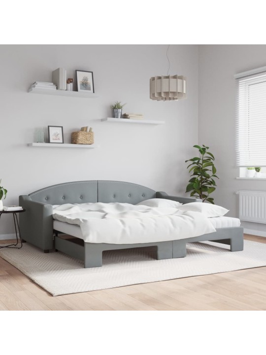 Válenda s přistýlkou a matracemi světle šedá 90 x 190 cm textil