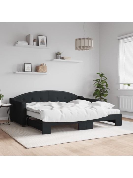 Válenda s přistýlkou a matracemi černá 90 x 190 cm textil