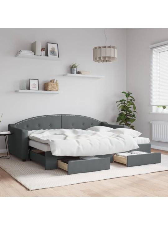 Válenda s přistýlkou a zásuvkami tmavě šedá 80 x 200 cm textil