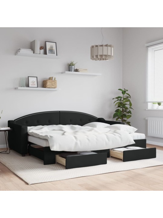 Válenda s přistýlkou a zásuvkami černá 80 x 200 cm textil