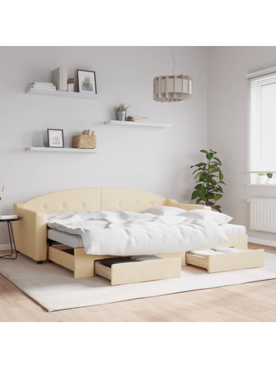Válenda s přistýlkou a zásuvkami krémová 80 x 200 cm textil