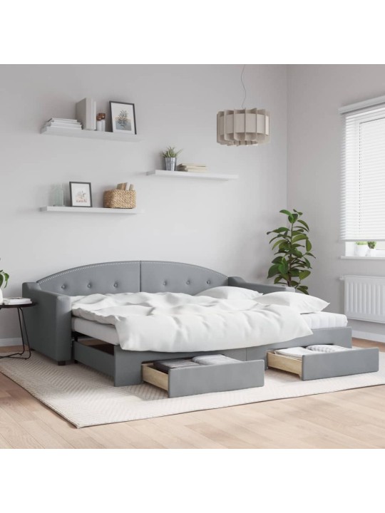 Válenda s přistýlkou a zásuvkami světle šedá 90 x 200 cm textil