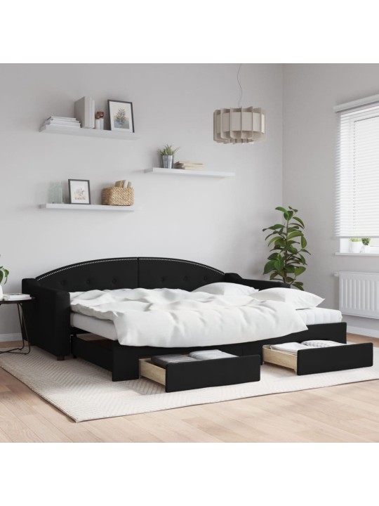 Válenda s přistýlkou a zásuvkami černá 90 x 200 cm textil