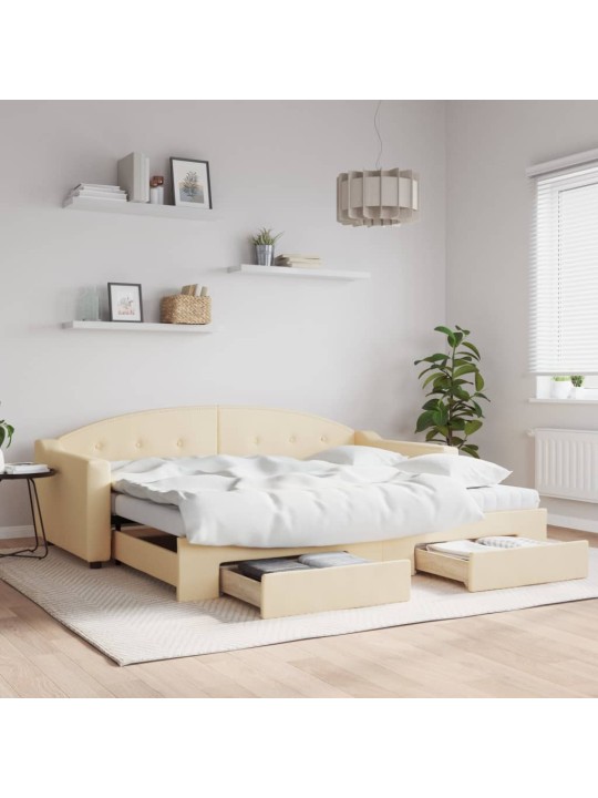 Válenda s přistýlkou a zásuvkami krémová 90 x 200 cm textil