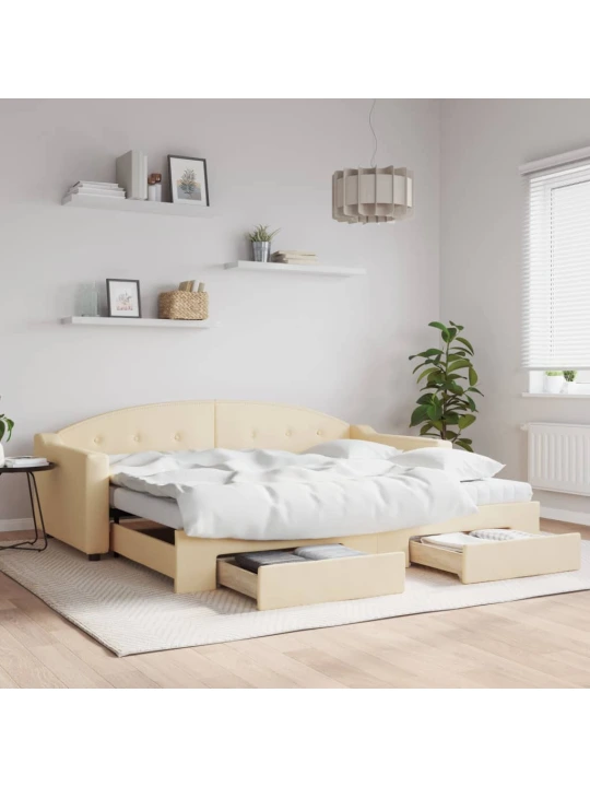 Válenda s přistýlkou a zásuvkami krémová 90 x 200 cm textil