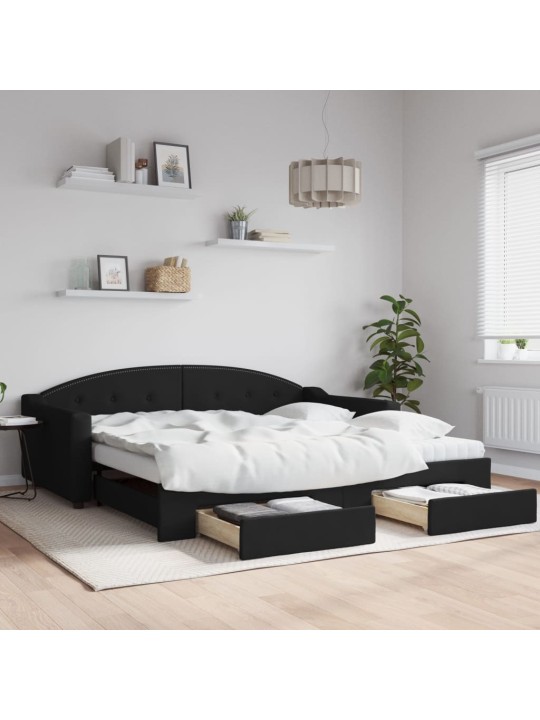 Válenda s přistýlkou a zásuvkami černá 100 x 200 cm textil