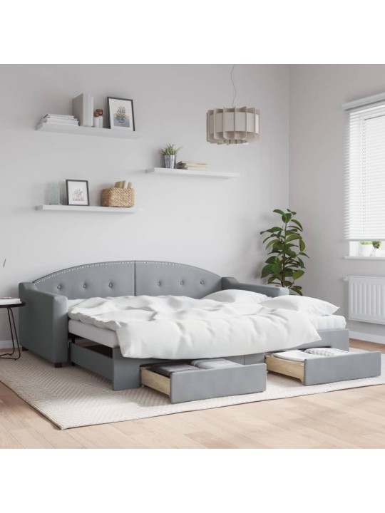 Válenda s přistýlkou a zásuvkami světle šedá 90 x 190 cm textil