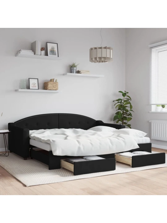 Válenda s přistýlkou a zásuvkami černá 90 x 190 cm textil