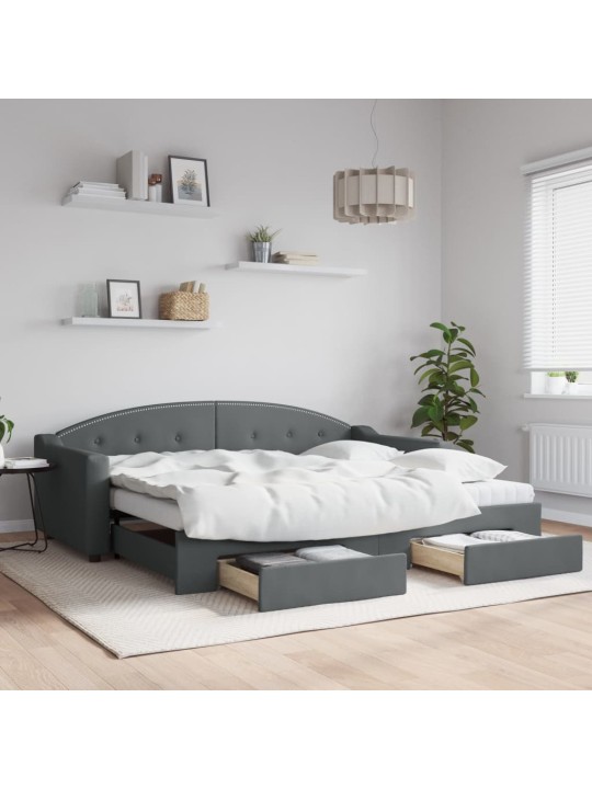 Válenda s přistýlkou a zásuvkami tmavě šedá 90 x 200 cm textil