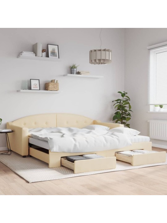Válenda s přistýlkou a zásuvkami krémová 100 x 200 cm textil