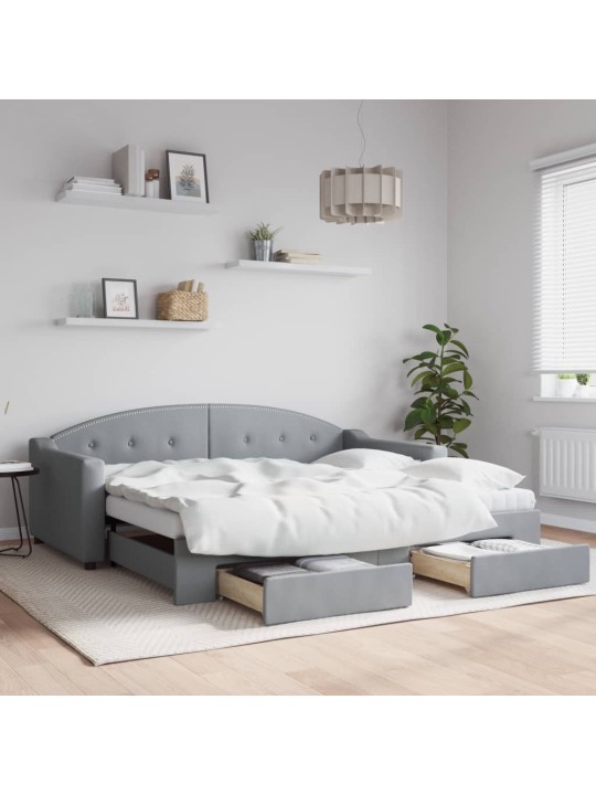 Válenda s přistýlkou a zásuvkami světle šedá 90 x 190 cm textil