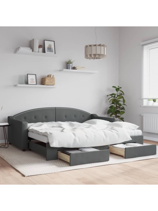 Válenda s přistýlkou a zásuvkami tmavě šedá 90 x 190 cm textil