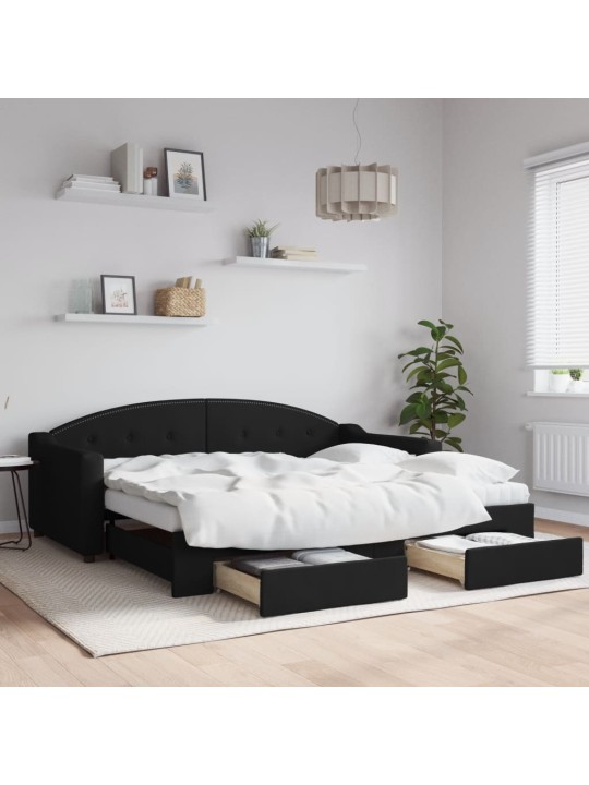 Válenda s přistýlkou a zásuvkami černá 90 x 190 cm textil
