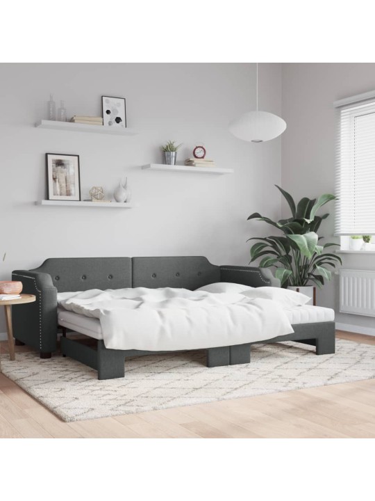 Válenda s přistýlkou a matracemi tmavě šedá 90 x 200 cm textil