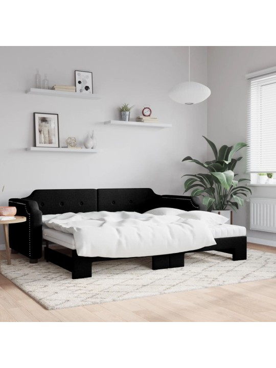 Válenda s přistýlkou a matracemi černá 90 x 200 cm textil