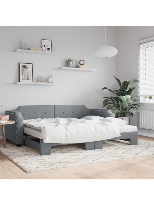 Válenda s přistýlkou a matracemi světle šedá 90 x 190 cm textil