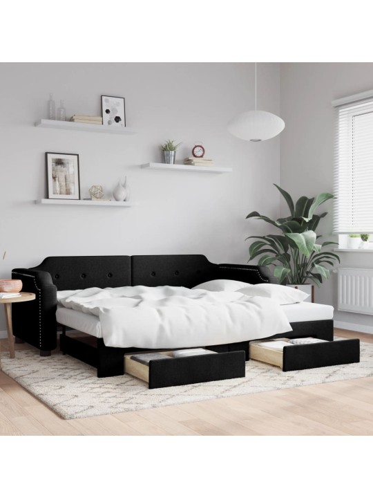 Válenda s přistýlkou a zásuvkami černá 90 x 200 cm textil
