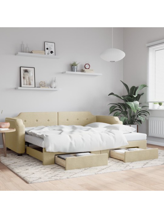 Válenda s přistýlkou a zásuvkami krémová 100 x 200 cm textil