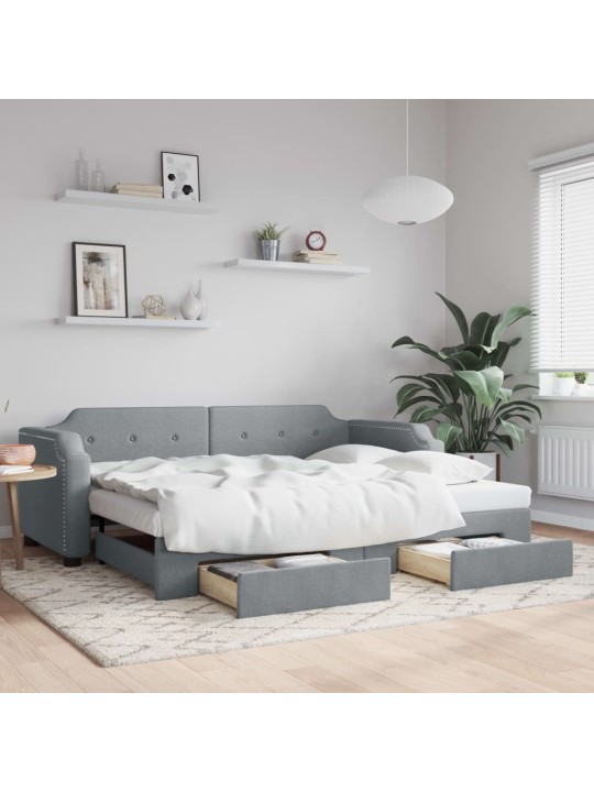 Válenda s přistýlkou a zásuvkami světle šedá 90 x 190 cm textil