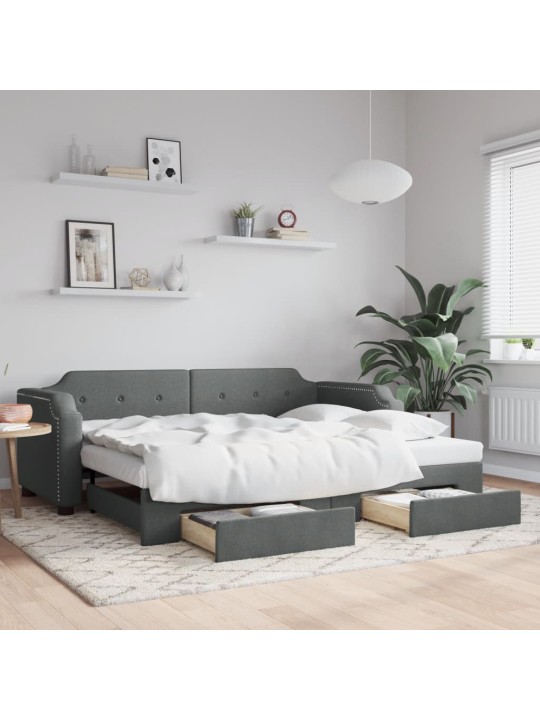 Válenda s přistýlkou a zásuvkami tmavě šedá 90 x 190 cm textil