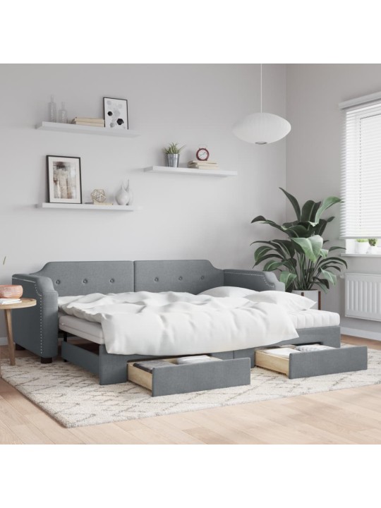 Válenda s přistýlkou a zásuvkami světle šedá 90 x 200 cm textil