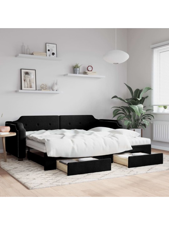 Válenda s přistýlkou a zásuvkami černá 90 x 200 cm textil