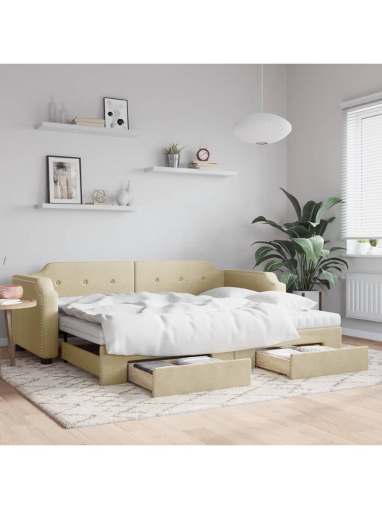 Válenda s přistýlkou a zásuvkami krémová 90 x 200 cm textil
