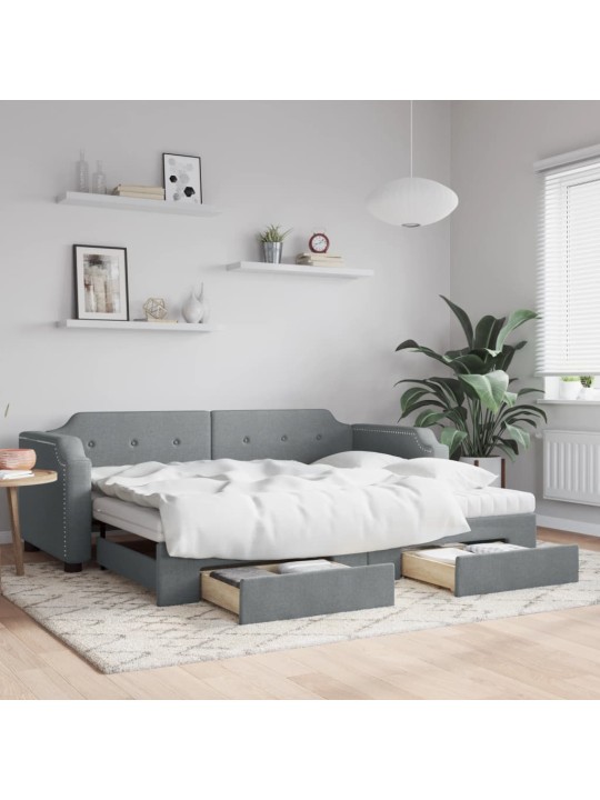 Válenda s přistýlkou a zásuvkami světle šedá 90 x 190 cm textil