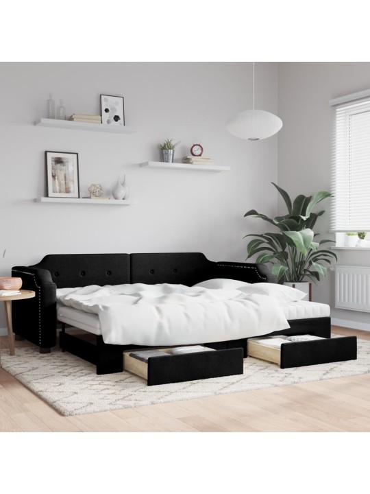 Válenda s přistýlkou a zásuvkami černá 90 x 190 cm textil