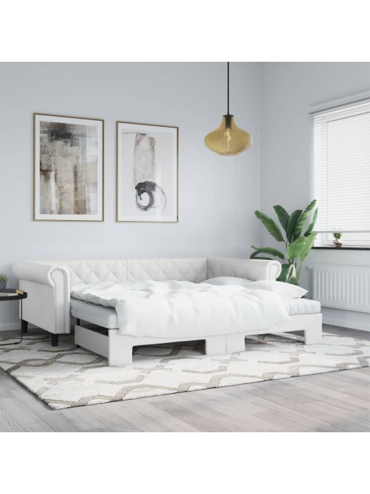 Válenda s přistýlkou bílá 90 x 200 cm umělá kůže