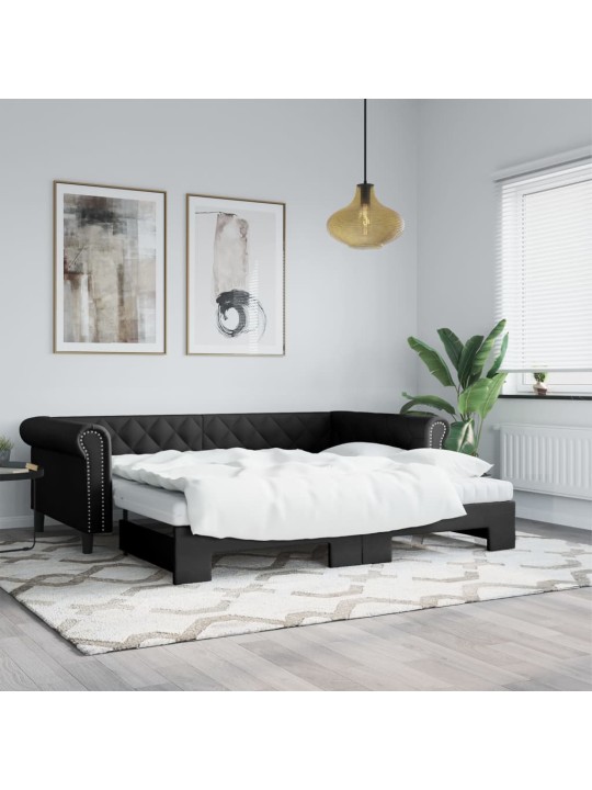 Válenda s přistýlkou a matracemi černá 90 x 200 cm umělá kůže