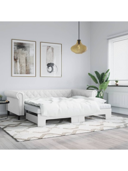 Válenda s přistýlkou a matracemi bílá 90 x 200 cm umělá kůže