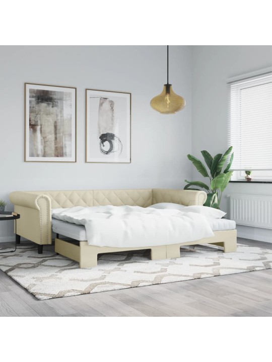 Válenda s přistýlkou a matracemi krémová 90 x 200 cm umělá kůže