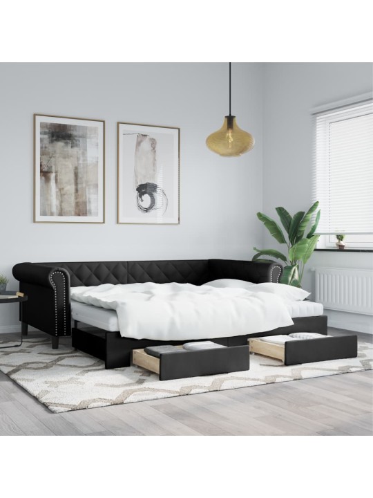 Válenda s přistýlkou a zásuvkami černá 90 x 200 cm umělá kůže