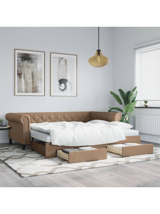 Válenda s přistýlkou a zásuvkami cappuccino 90x200cm umělá kůže