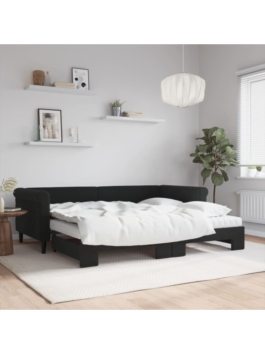 Válenda s přistýlkou a matracemi černá 90 x 200 cm samet