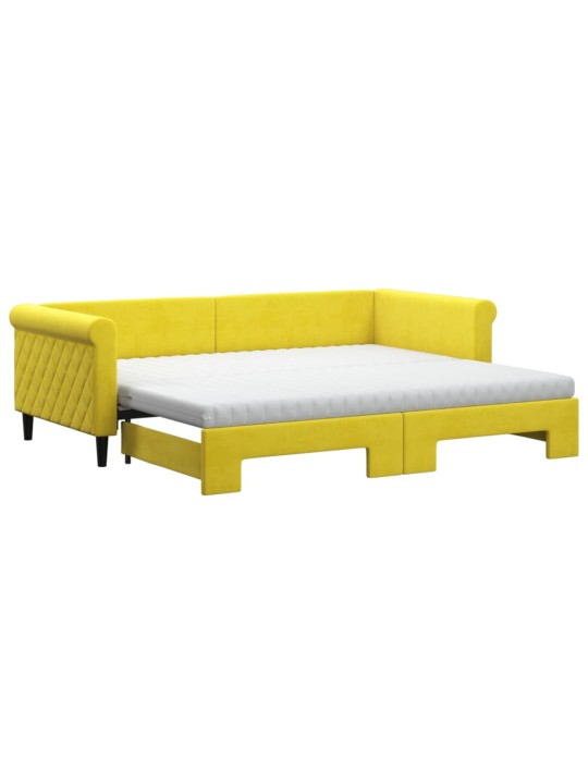 Válenda s přistýlkou a matracemi žlutá 90 x 200 cm samet