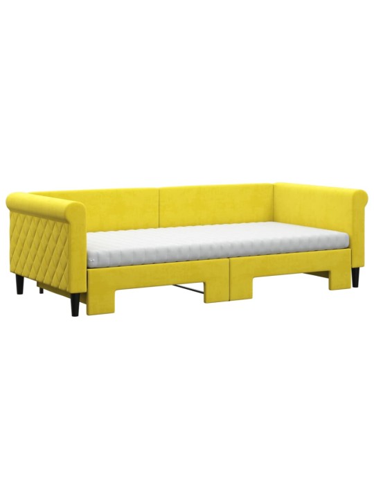 Válenda s přistýlkou a matracemi žlutá 90 x 200 cm samet