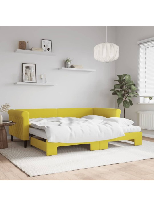 Válenda s přistýlkou a matracemi žlutá 90 x 200 cm samet