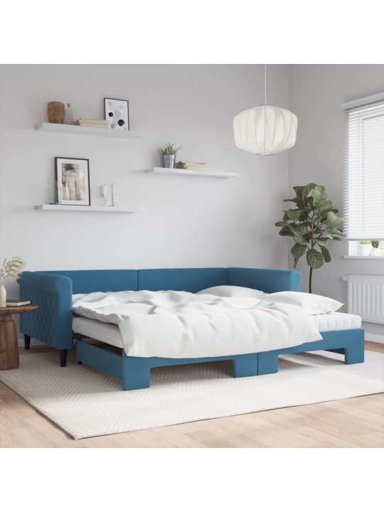 Válenda s přistýlkou a matracemi modrá 100 x 200 cm samet