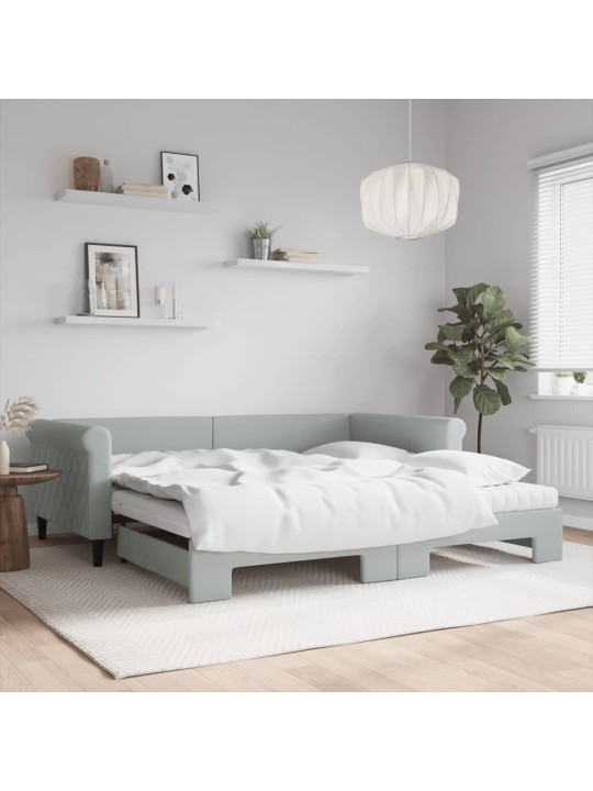 Válenda s přistýlkou a matracemi světle šedá 100x200 cm samet