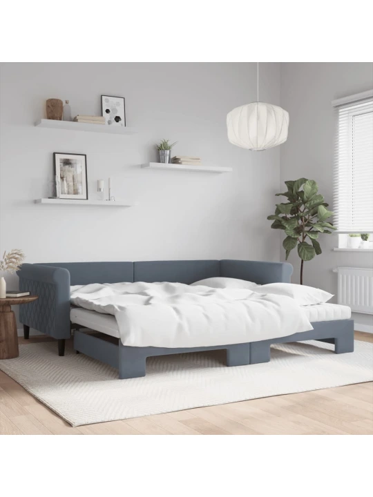Válenda s přistýlkou a matracemi tmavě šedá 100 x 200 cm samet
