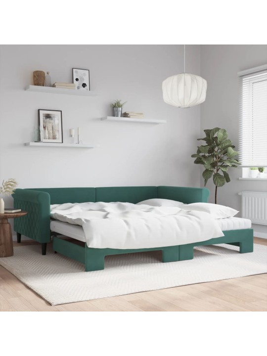 Válenda s přistýlkou a matracemi tmavě zelená 100x200 cm samet