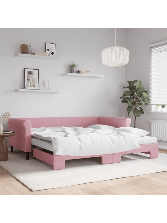 Válenda s přistýlkou a matracemi růžová 100 x 200 cm samet
